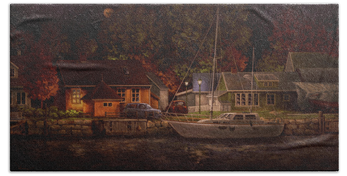 Boat Beach Towel featuring the painting The Meeting Place by Hans Neuhart