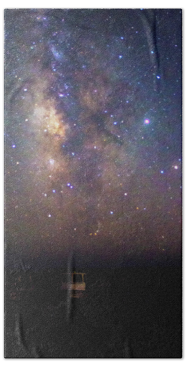 Milkyway Beach Towel featuring the photograph The Milkyway Over Harkers Island Boats by Bob Decker