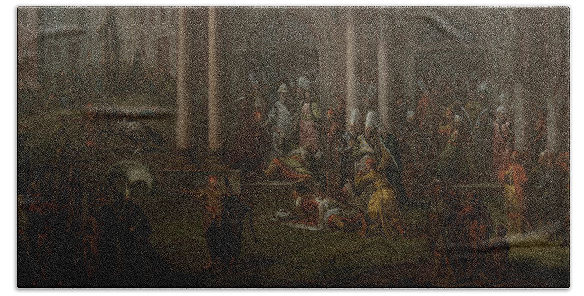 18th Century Art Beach Towel featuring the painting The Murder of Patrona Halil and His Followers by Jean Baptiste Vanmour