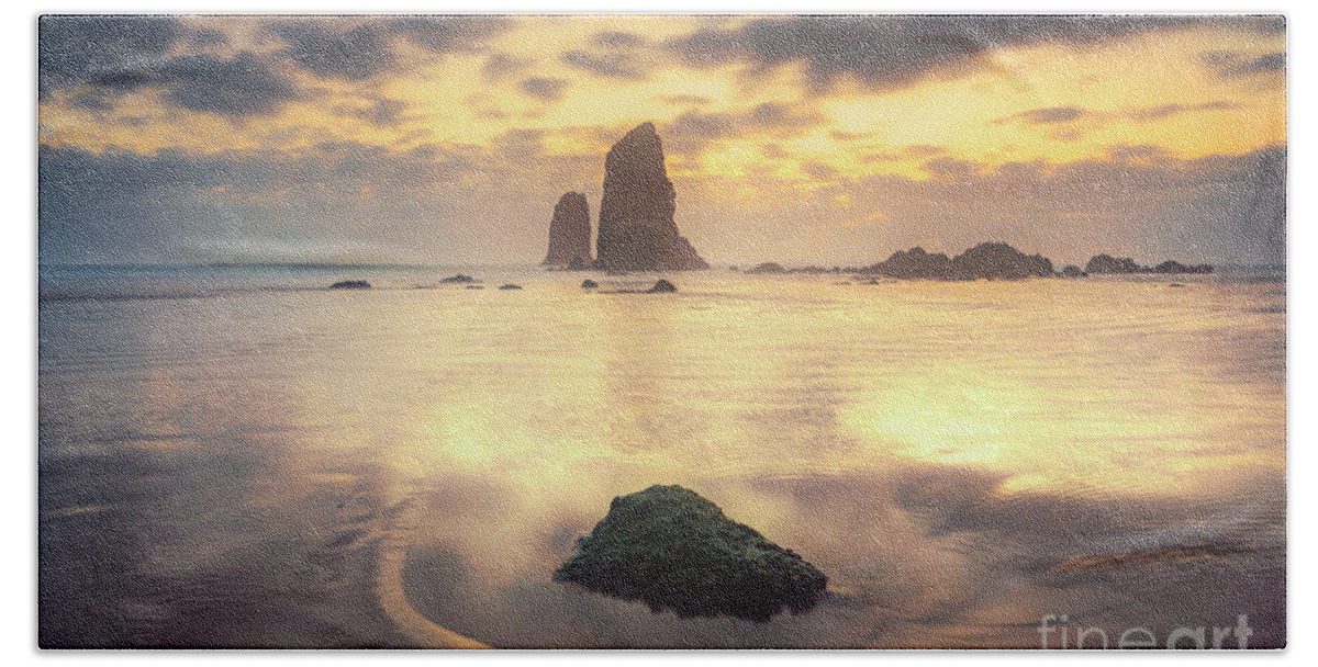 Cannon Beach Beach Towel featuring the photograph The Needles by Carrie Cole