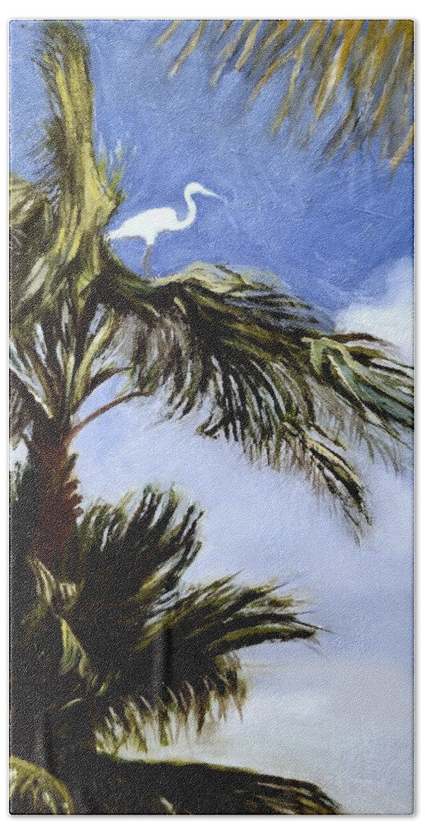 White Heron Beach Sheet featuring the painting The Quiet Space by Karyn Robinson
