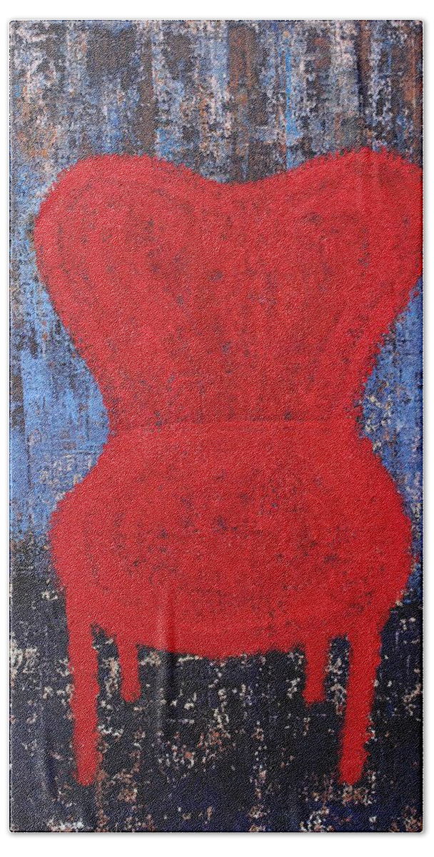 Red Chair Beach Towel featuring the painting The Red Chair original painting by Sol Luckman