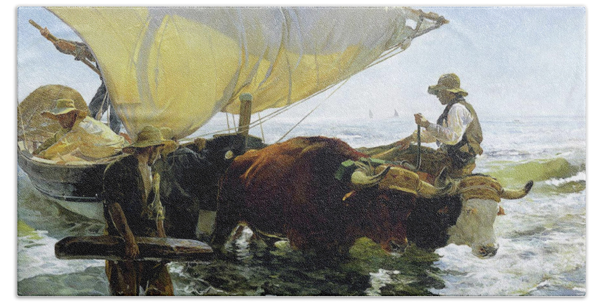 Return From Fishing Of 1905 Beach Towel featuring the painting The Return from Fishing of 1905 by Juaquin Sorolla