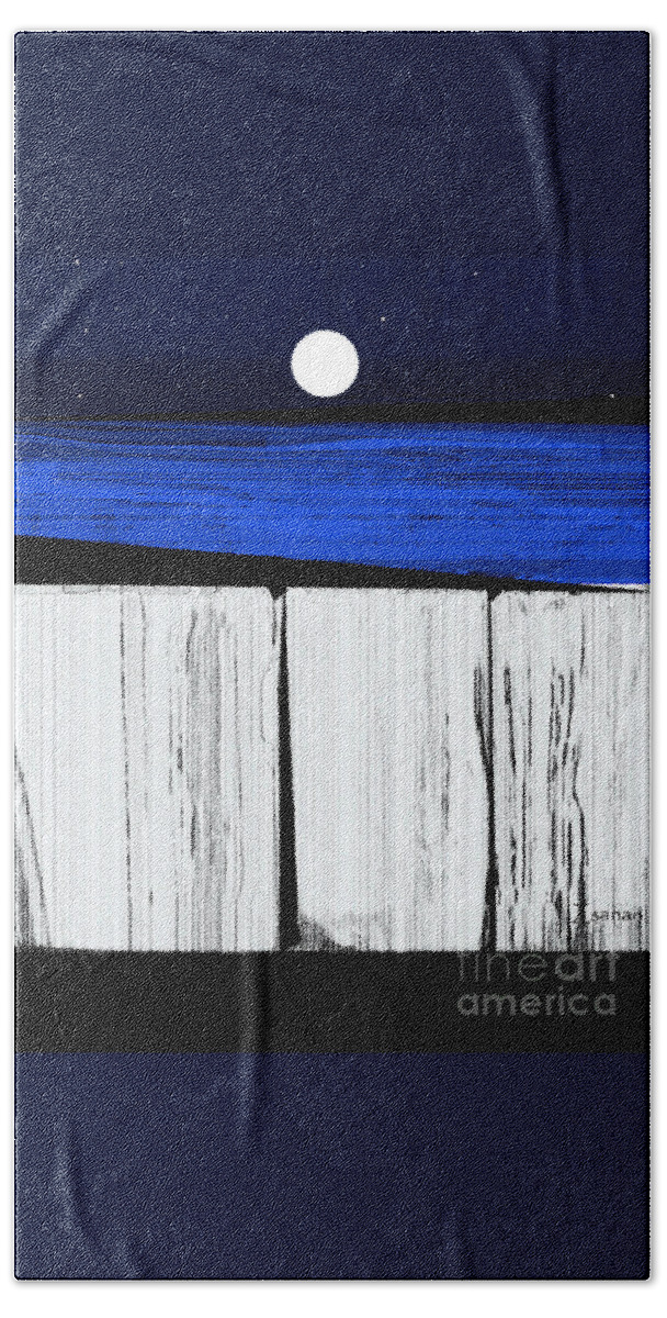 Sea Wall Beach Towel featuring the mixed media The Seawalls No.4 Full Moon Rising by Zsanan Studio