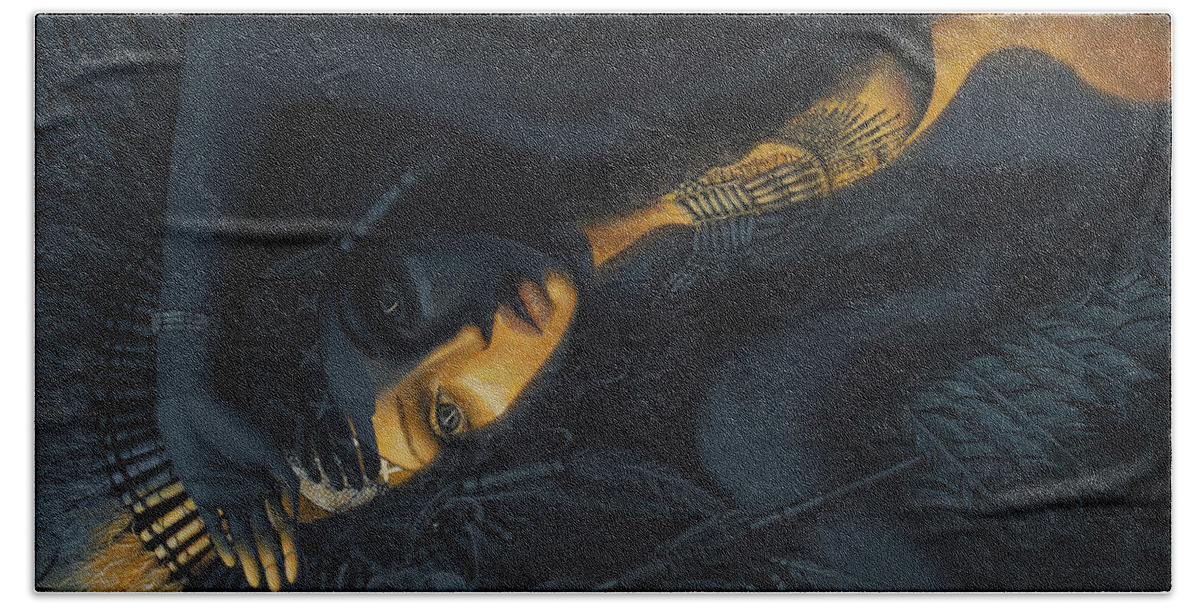 Native Beach Towel featuring the painting The Serpent Light by Adrian Borda