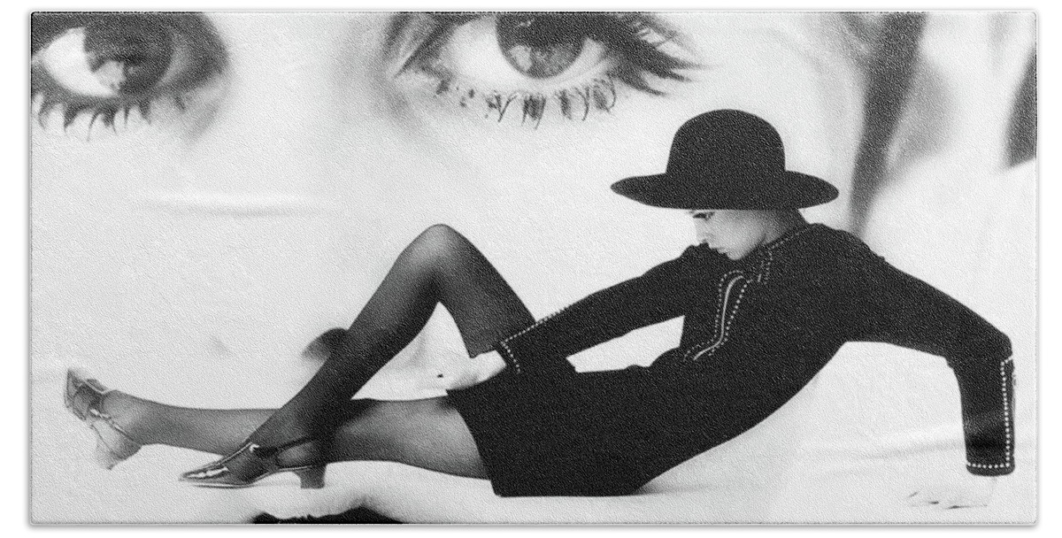 1960's Beach Towel featuring the photograph Twiggy Swinging 60's - Pop Art by Andrea Kollo
