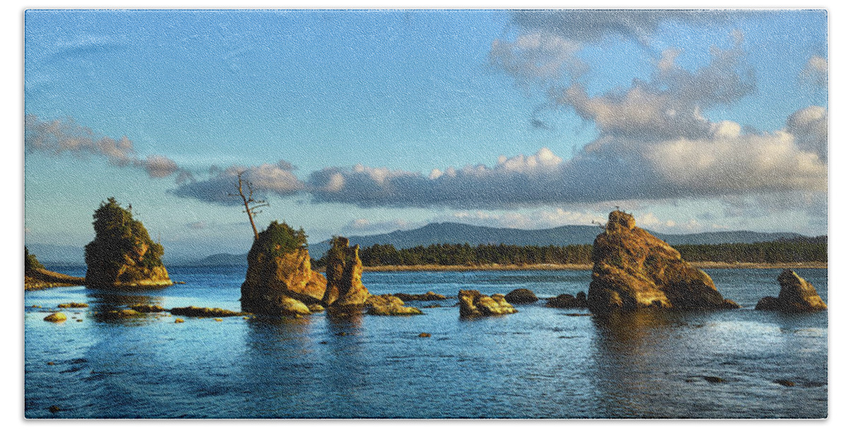 Pacific Beach Towel featuring the photograph The Three Graces, Tillamook Bay Oregon, Oregon Coast by TL Mair
