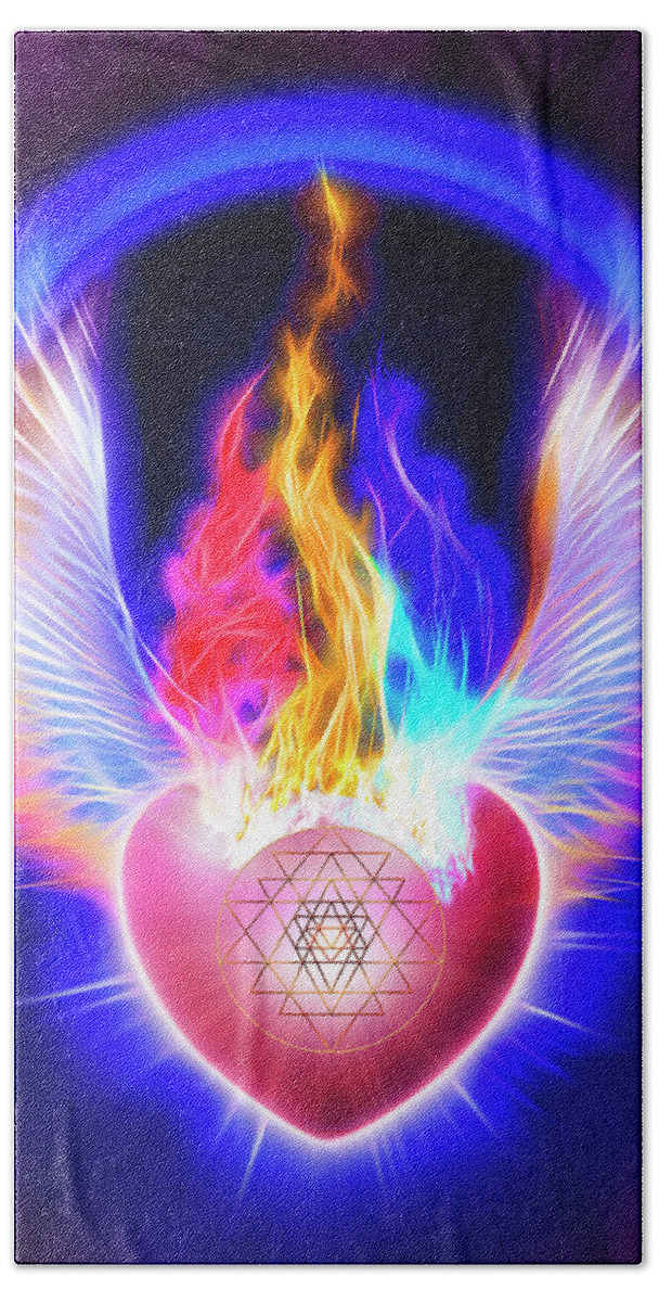 Threefold Flame Beach Towel featuring the digital art The Threefold Flame Of Power Wisdom and Love by Endre Balogh