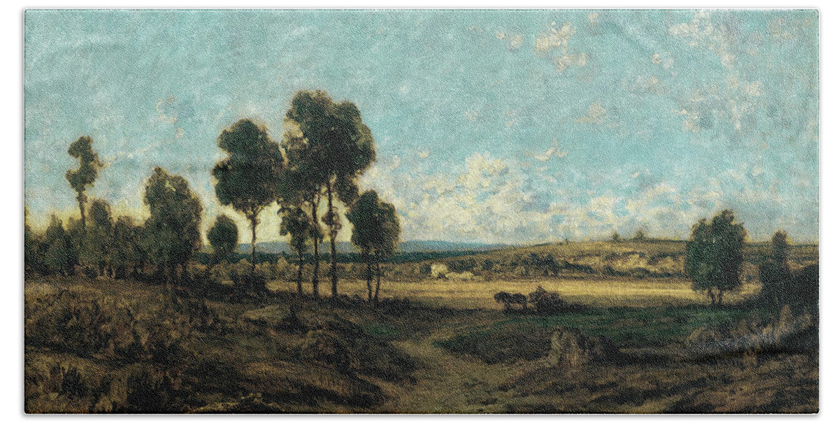 Oil Beach Towel featuring the painting Theodore Rousseau -Paris 1812 - Barbizon 1867-. View of the Plain of Montmartre -ca. 1848-. Oil o... by Theodore Rousseau -1812-1867-