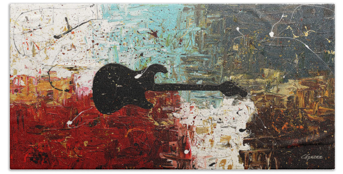 Guitar Beach Sheet featuring the painting Thinking Out Loud by Carmen Guedez