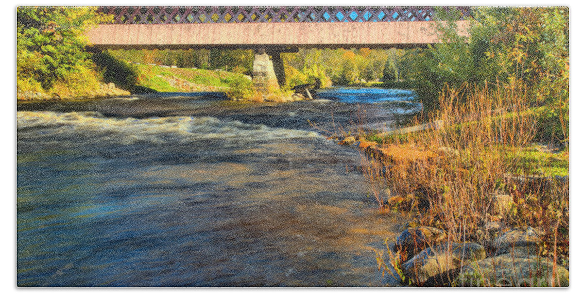 Thompson Covered Bridge Beach Towel featuring the photograph Thompson Covered Bridge Over The Ashuelot River by Adam Jewell