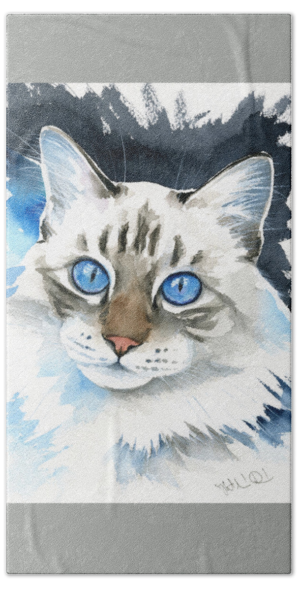Cat Beach Towel featuring the painting Those Blue Eyes by Dora Hathazi Mendes