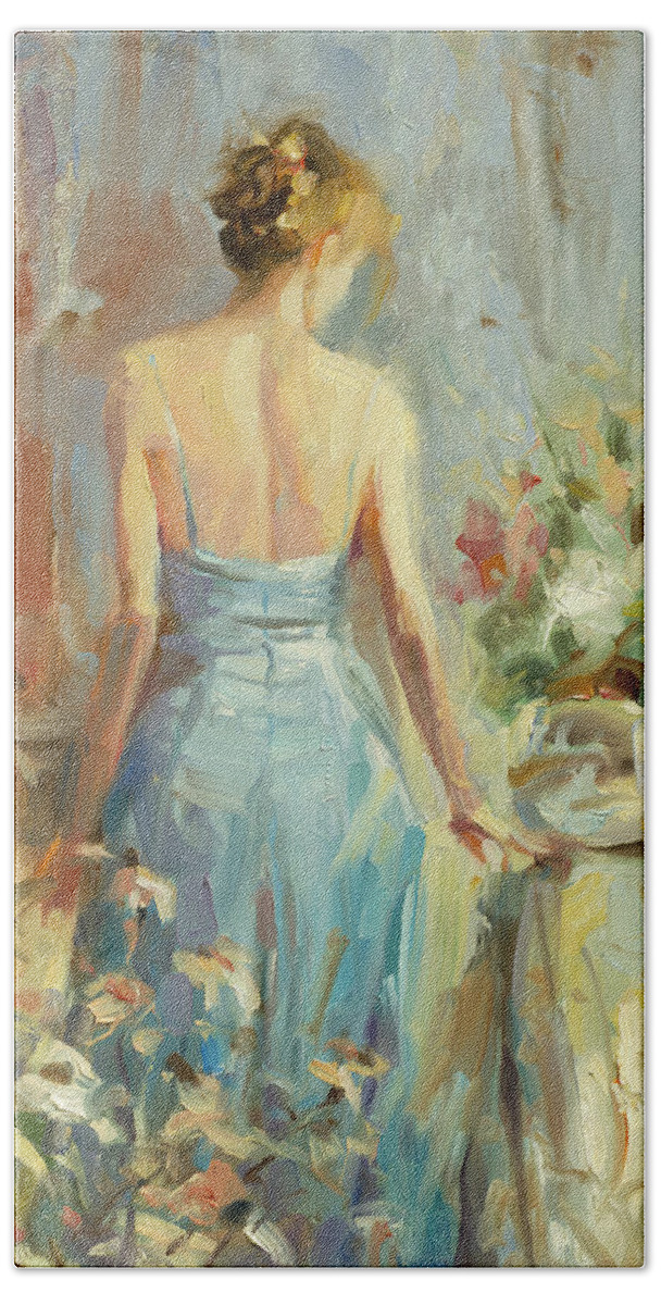 Woman Beach Towel featuring the painting Thoughtful by Steve Henderson