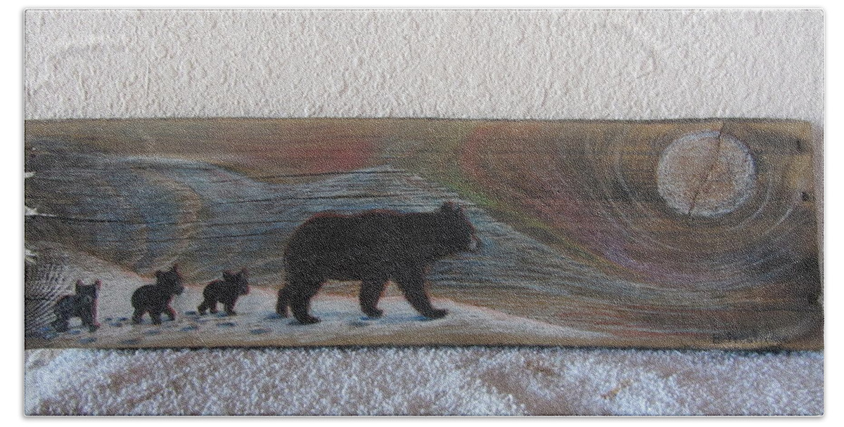 Bears Beach Towel featuring the mixed media Three Cubs by Barbara Prestridge