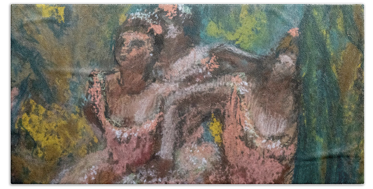 Dance Beach Towel featuring the painting Three Dancers In Salmon Skirts Detail by Edgar Degas