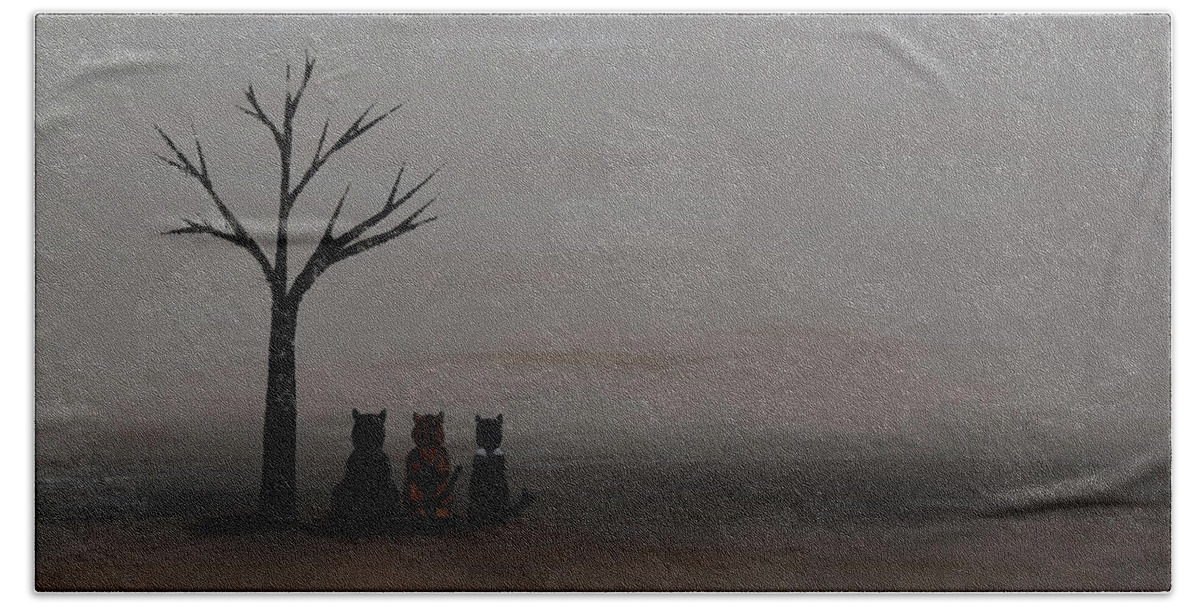 Cat Beach Towel featuring the painting Three's Company by Firefly Soul Art