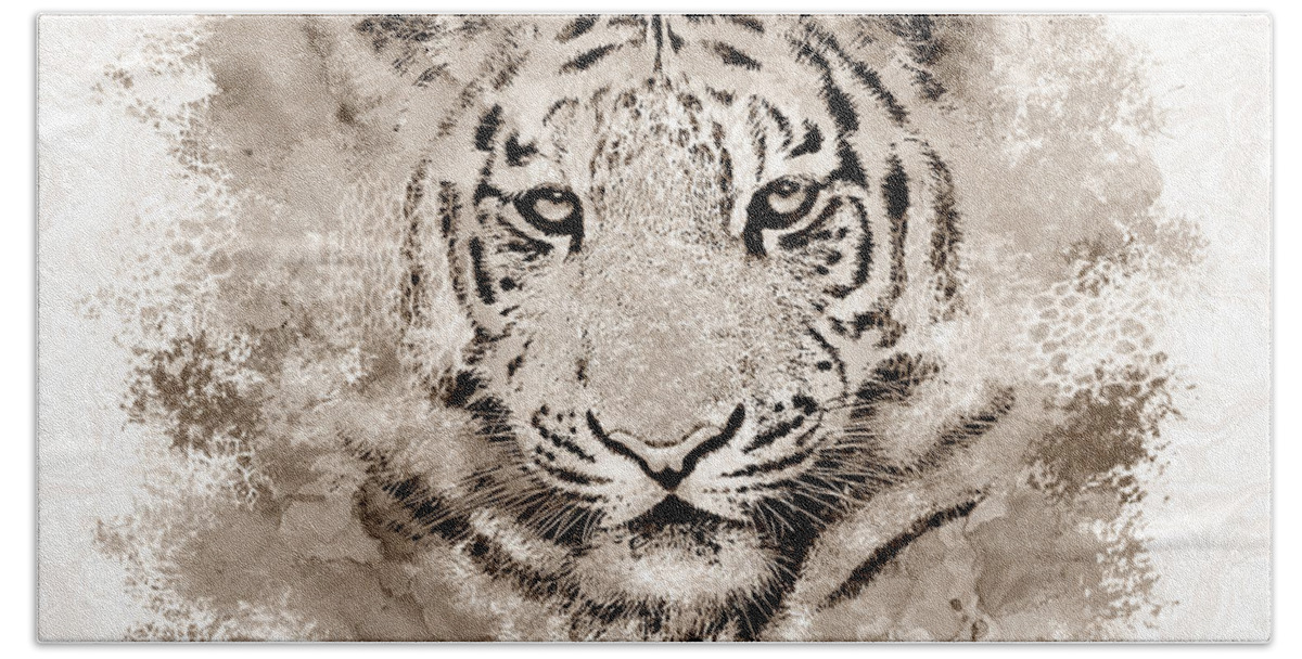 Tiger Beach Towel featuring the digital art Tiger 4 by Lucie Dumas