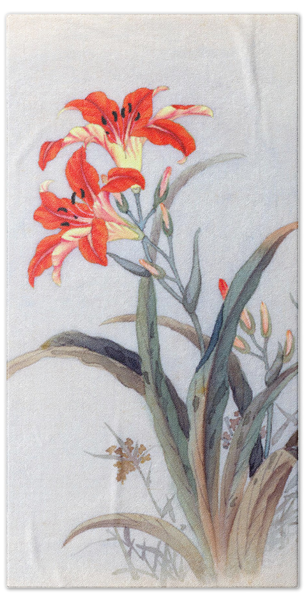 Chikutei Beach Towel featuring the painting Tiger Lily by Chikutei