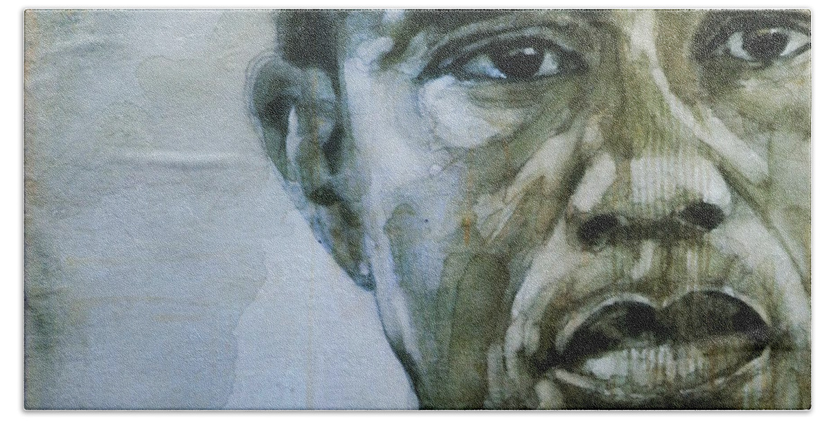 Tiger Woods Beach Towel featuring the painting Tiger Woods - On The Road Again by Paul Lovering