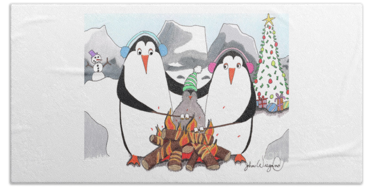 Christmas Beach Sheet featuring the drawing Toasty Goodness by John Wiegand