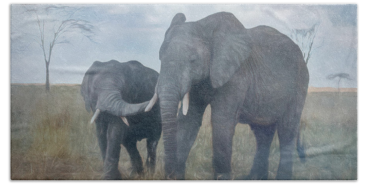 African Elephant Beach Towel featuring the digital art Together Forever by Teresa Wilson