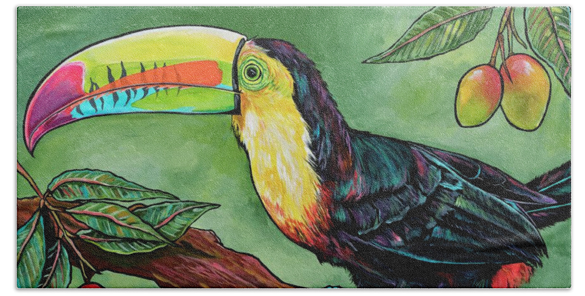 Toucan Beach Towel featuring the painting Toucan In The Mango Tree by Patti Schermerhorn