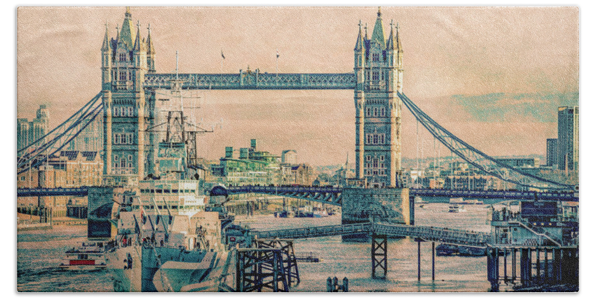 Thames Beach Towel featuring the photograph Tower Bridge on a Winter Afternoon by Marcy Wielfaert