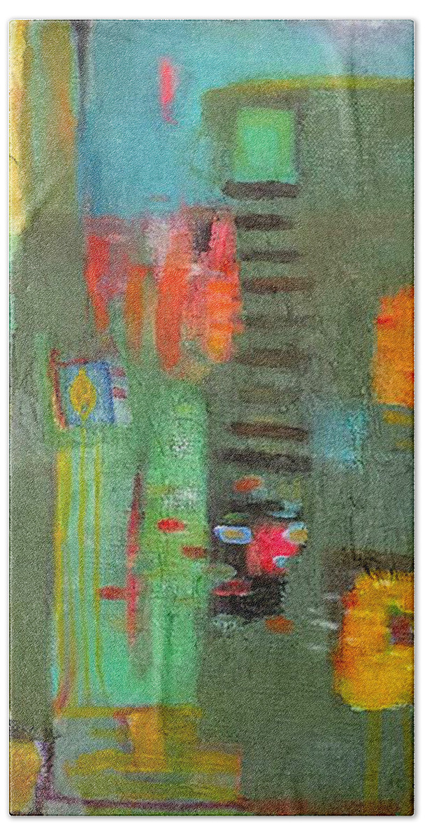 Abstract Painting Beach Towel featuring the painting Tracks by Janet Zoya