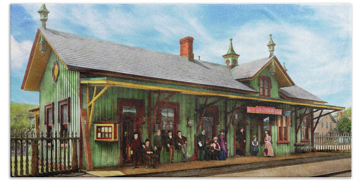 Train Station Beach Sheet featuring the photograph Train Station - Garrison train station 1880 by Mike Savad