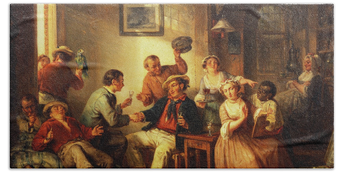 Animal Beach Towel featuring the painting Travellers Resting In A Tavern, 1852 by Frederick Trevelyan Goodall