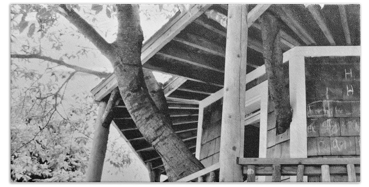 - Tree House Beach Towel featuring the photograph - Tree House by THERESA Nye