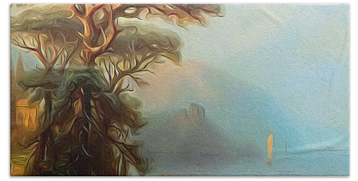 Paint Beach Towel featuring the painting Tree on coast by Nenad Vasic