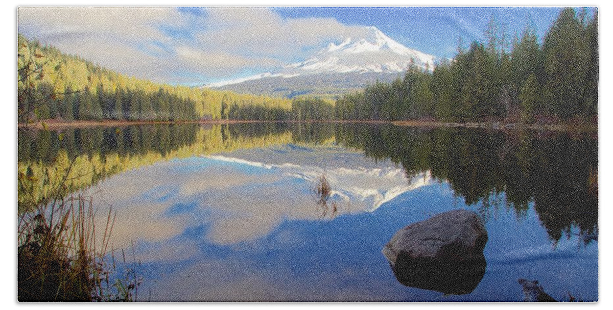Landscape Beach Sheet featuring the photograph Trillium Lake Morning Reflections by Todd Kreuter