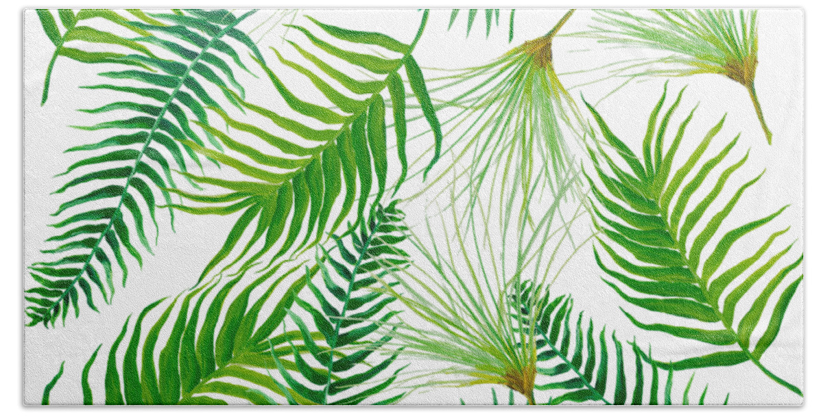 Tropical Leaves Beach Towel featuring the painting Tropical Leaves and Ferns by Jan Matson