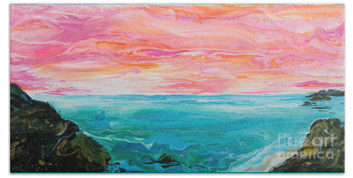 Sunset-sky Tropical-waters Ocean Beach Sheet featuring the painting Tropical Ocean 5303 by Priscilla Batzell Expressionist Art Studio Gallery