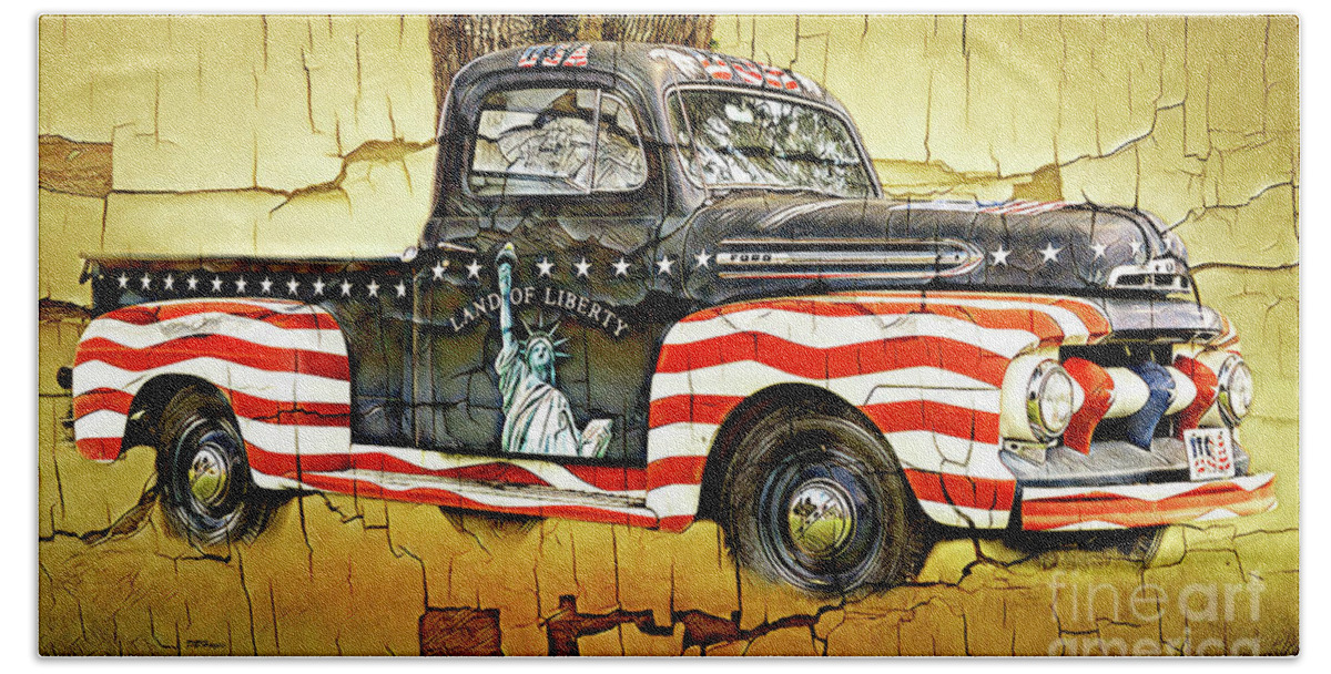 Trucks Beach Towel featuring the mixed media Trucking Liberty by DB Hayes