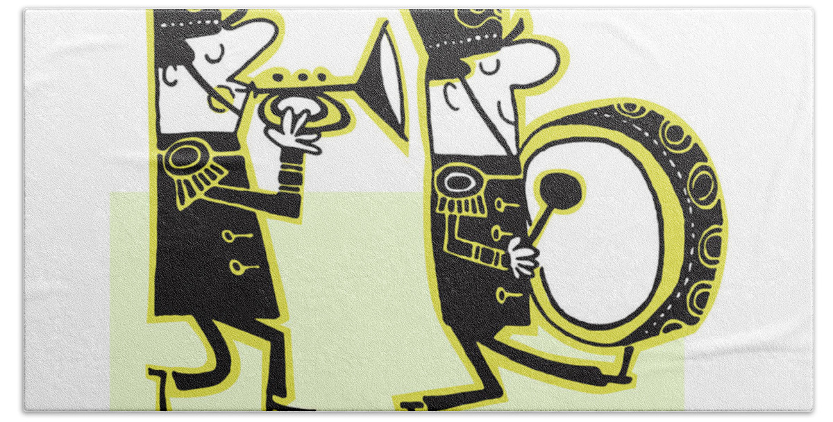 Adult Beach Towel featuring the drawing Trumpeter and Drummer in Parade by CSA Images
