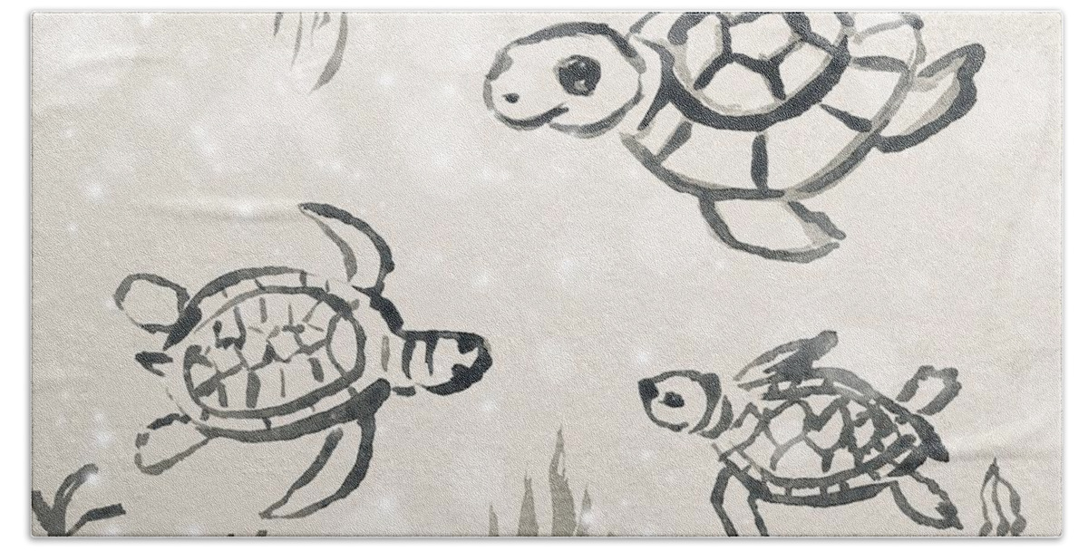 Swimming Baby Turtles Beach Towel featuring the mixed media Turtles by Lavender Liu