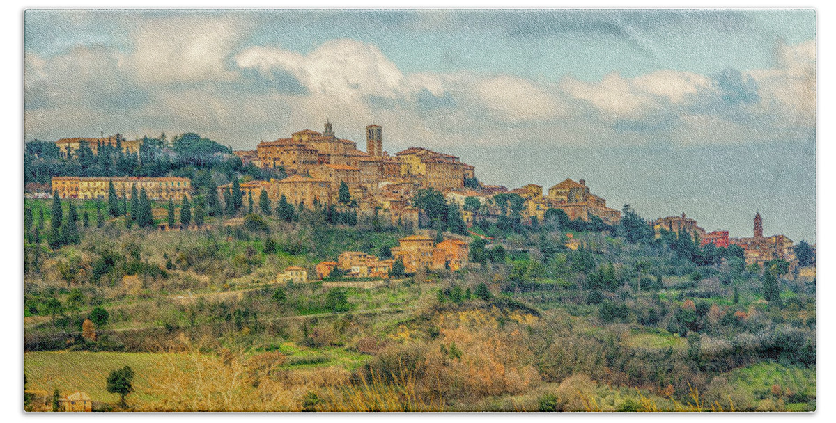 Montepulciano Beach Towel featuring the photograph Tuscan Hill Town by Marcy Wielfaert