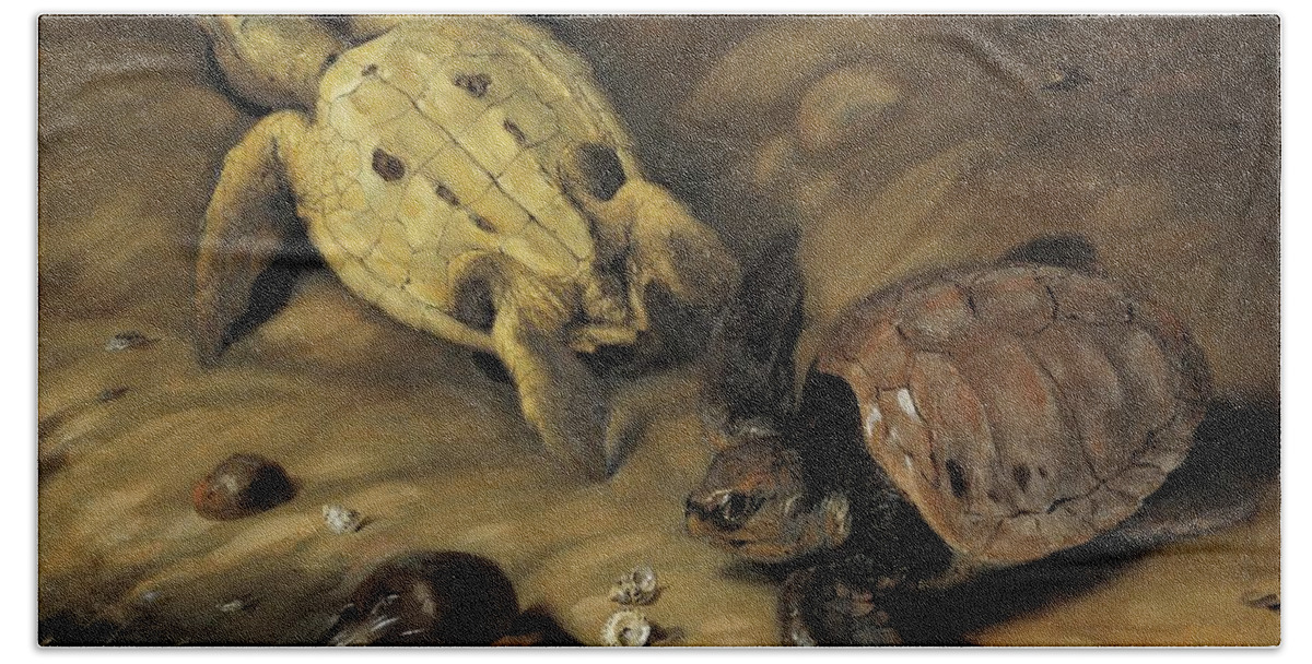 Turtles Beach Towel featuring the painting Tva Skoldpaddor by David Klocker Ehrenstrahl