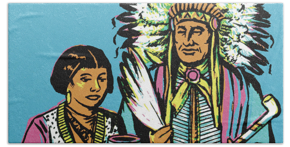 Adult Beach Towel featuring the drawing Two Native Americans by CSA Images