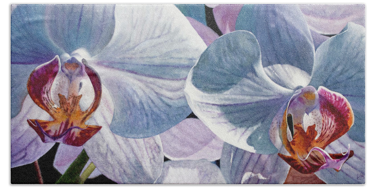 Painting Beach Towel featuring the painting Two Orchids by Lisa Tennant