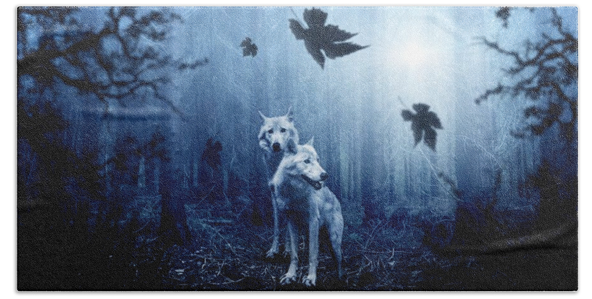 Cute Beach Towel featuring the photograph Two wolves by Top Wallpapers