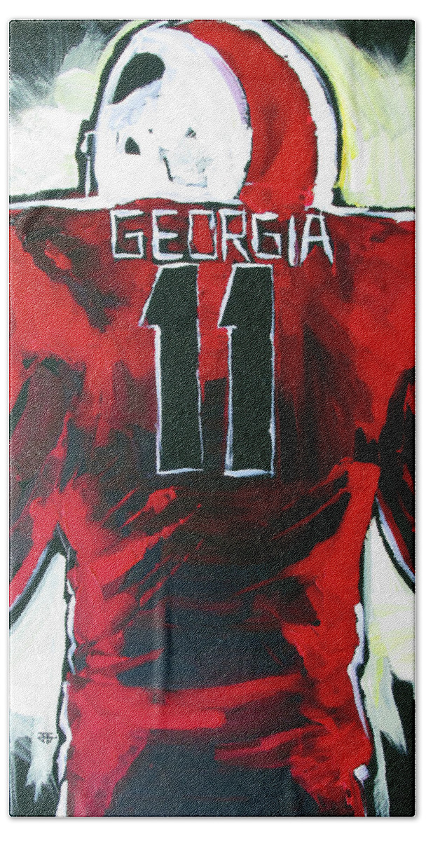 Uga Football Beach Towel featuring the painting UGA Spotlight by John Gholson