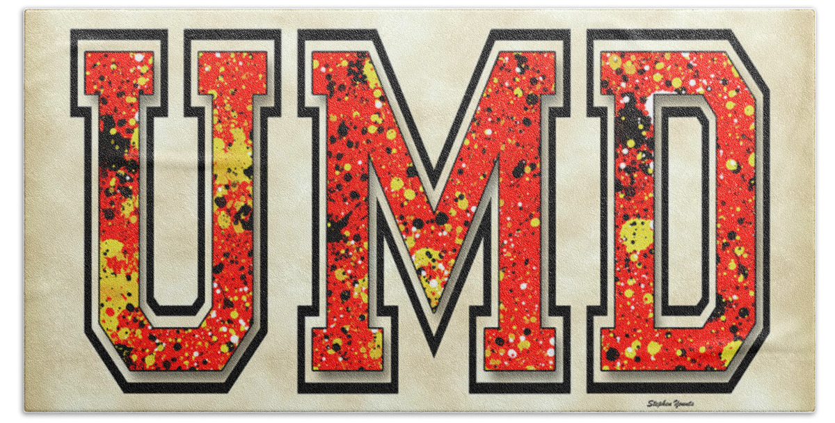 Umd Beach Towel featuring the digital art UMD - University of Maryland - Parchment by Stephen Younts