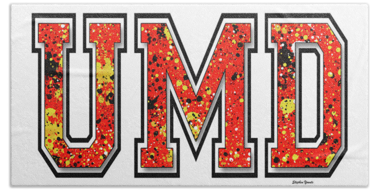 Umd Beach Towel featuring the digital art UMD - University of Maryland - White by Stephen Younts