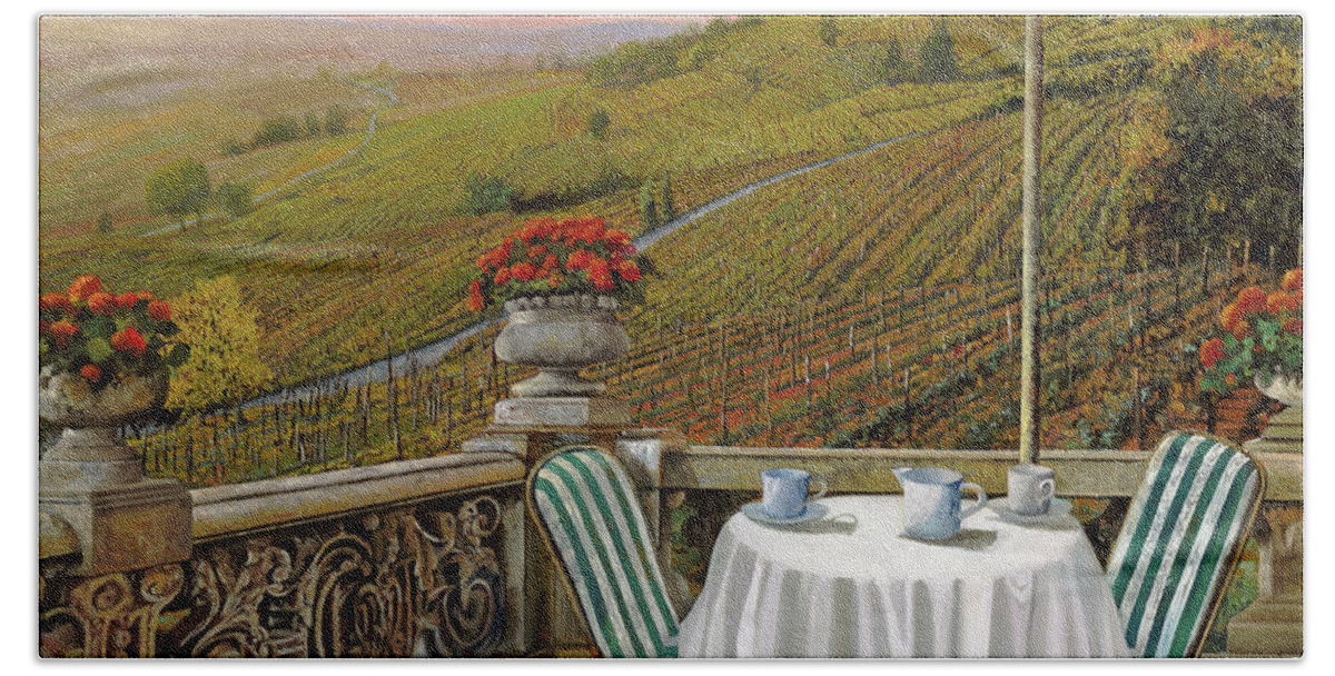 Vineyard Beach Towel featuring the painting Un Caffe' Nelle Vigne by Guido Borelli