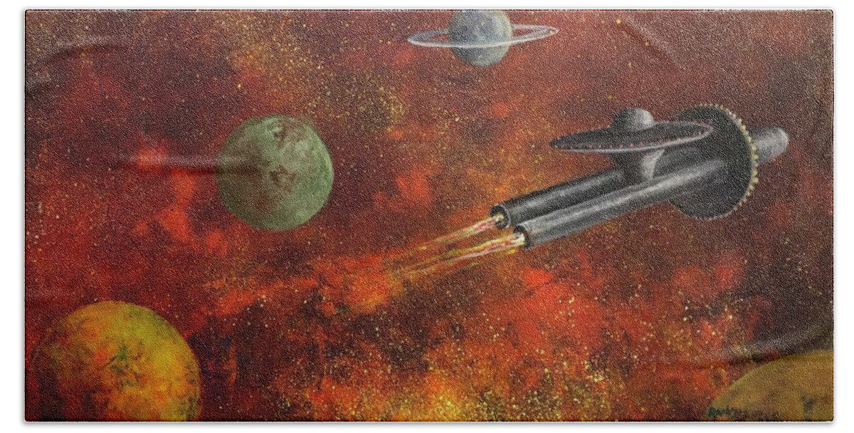 Space Beach Sheet featuring the painting Unidentified Flying Object by Rand Burns