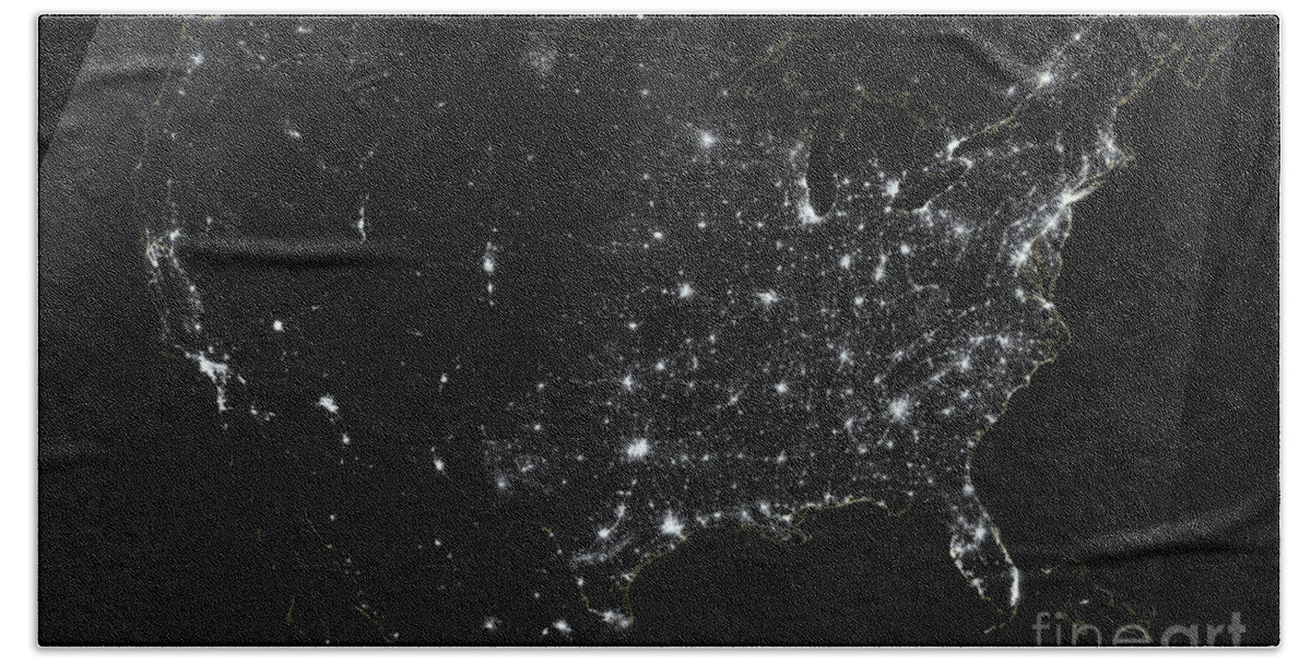 Aerial Beach Towel featuring the photograph United States at Night by NASA Earth Observatory