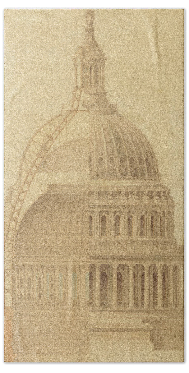 Thomas Ustick Walter Beach Towel featuring the drawing United States Capitol, Section of Dome, 1855 by Thomas Ustick Walter
